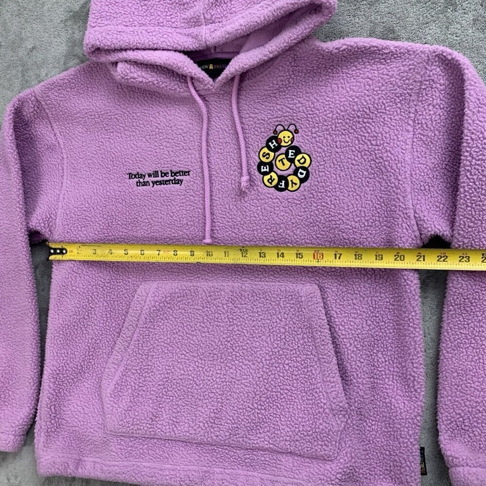Teddy Fresh Hoodie Womens XS Pink Caterpillar Polar Fleece Pullover Sweatshirt - Picture 3 of 11